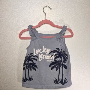 Girls Blue Sleeveless Size 7 Lucky Brand Los Angeles Palm Tree Shirt